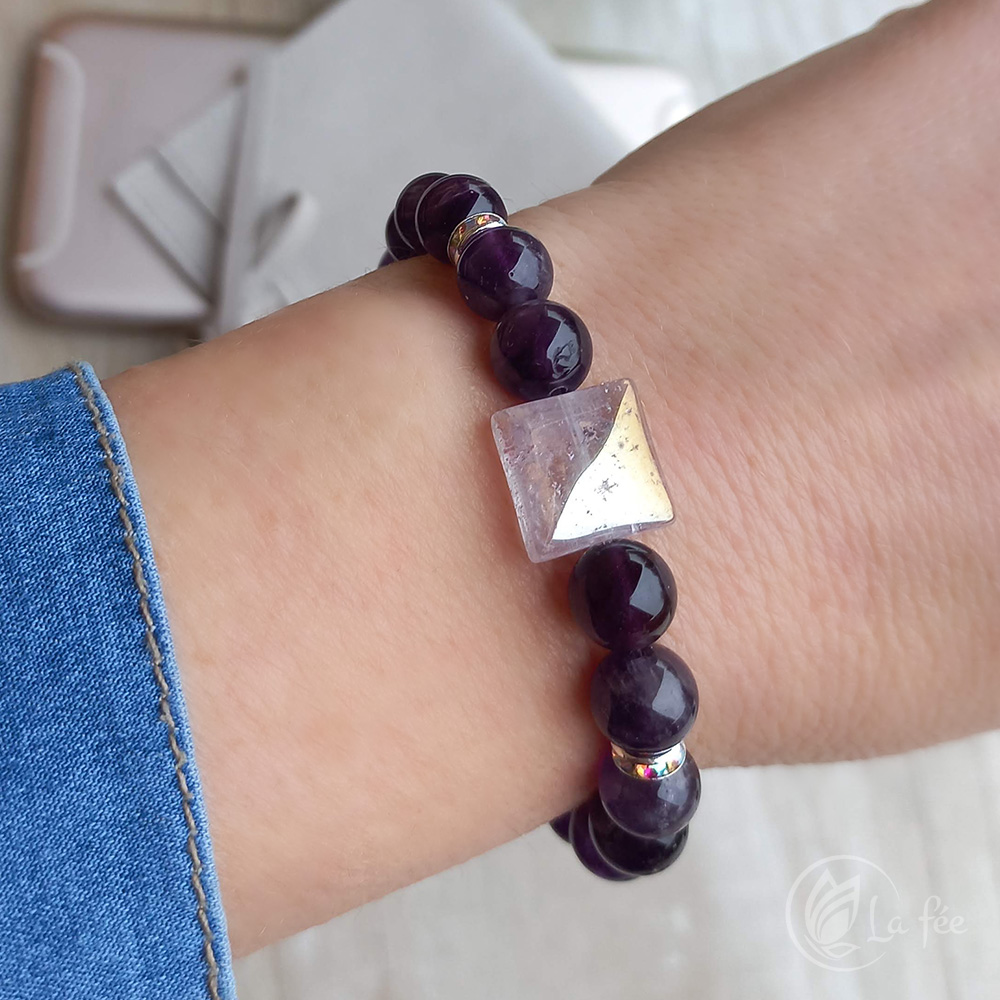 Lafee Ásvány karkötő ametiszt aura kvarc