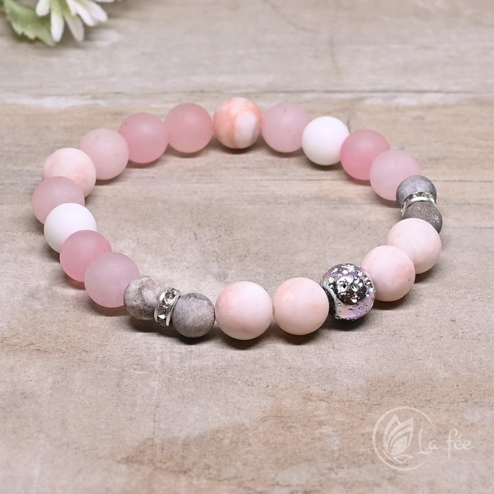 Lafee Ásvány karkötő zebra jáspis hematit lávakő